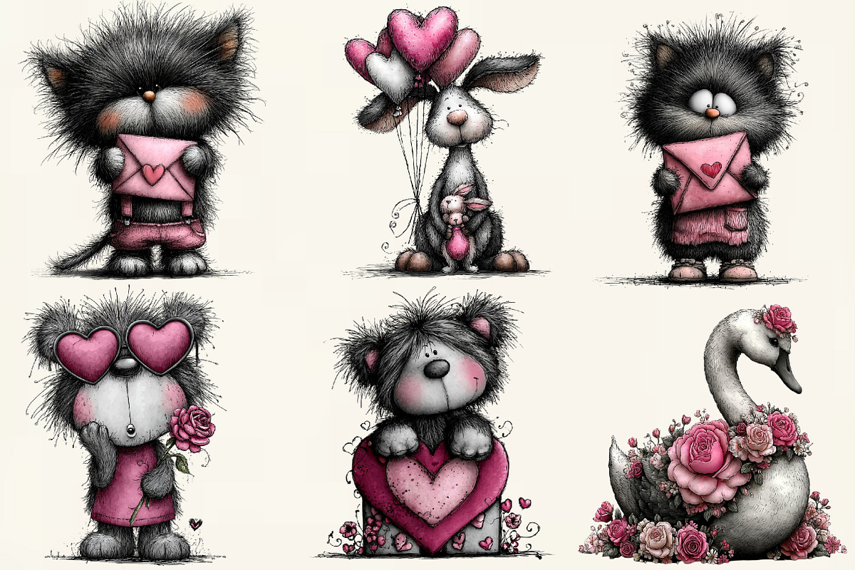 Watercolor Valentine Animals Clipart, an Illustration by DreamCafeArt (Photo 3 of 6)