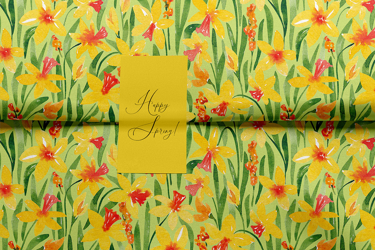 Daffodils seamless pattern, a Pattern Graphic by SirenaArt (Photo 11 of 11)