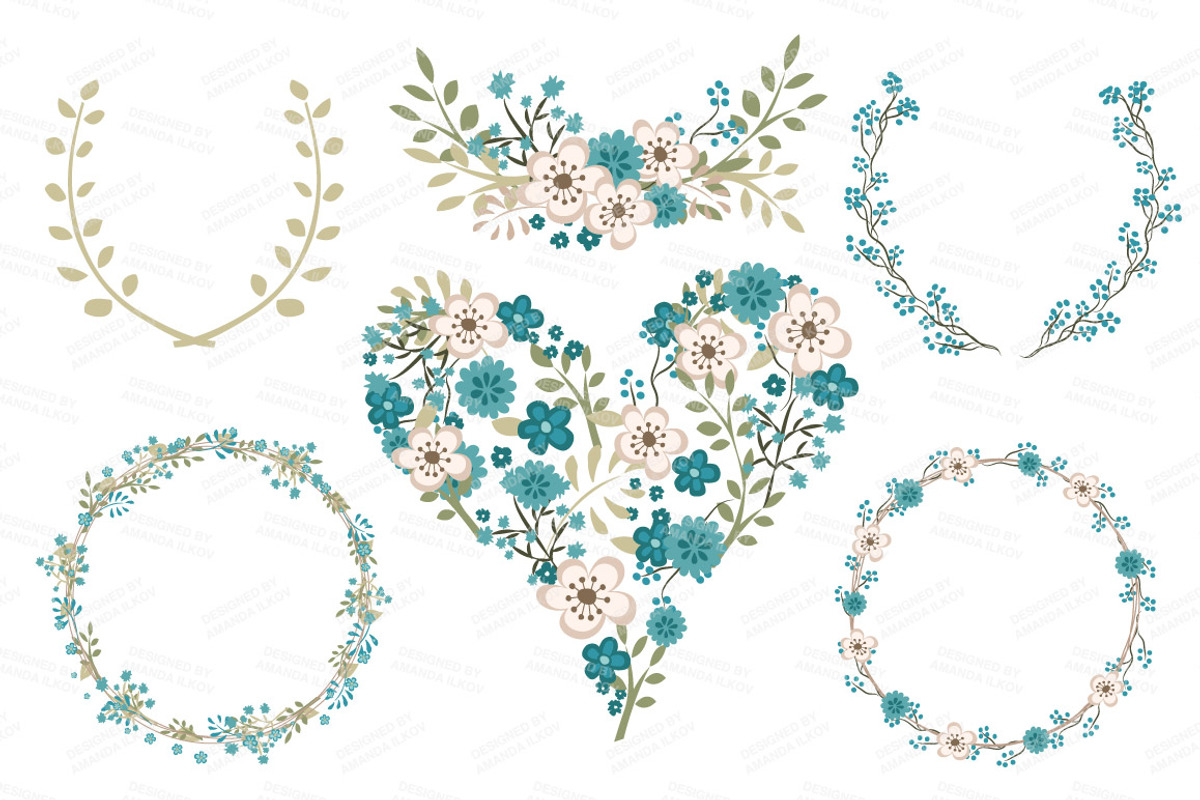 Vintage Blue Vector Wedding Flowers, an Illustration by Amanda Ilkov (Photo 3 of 4)
