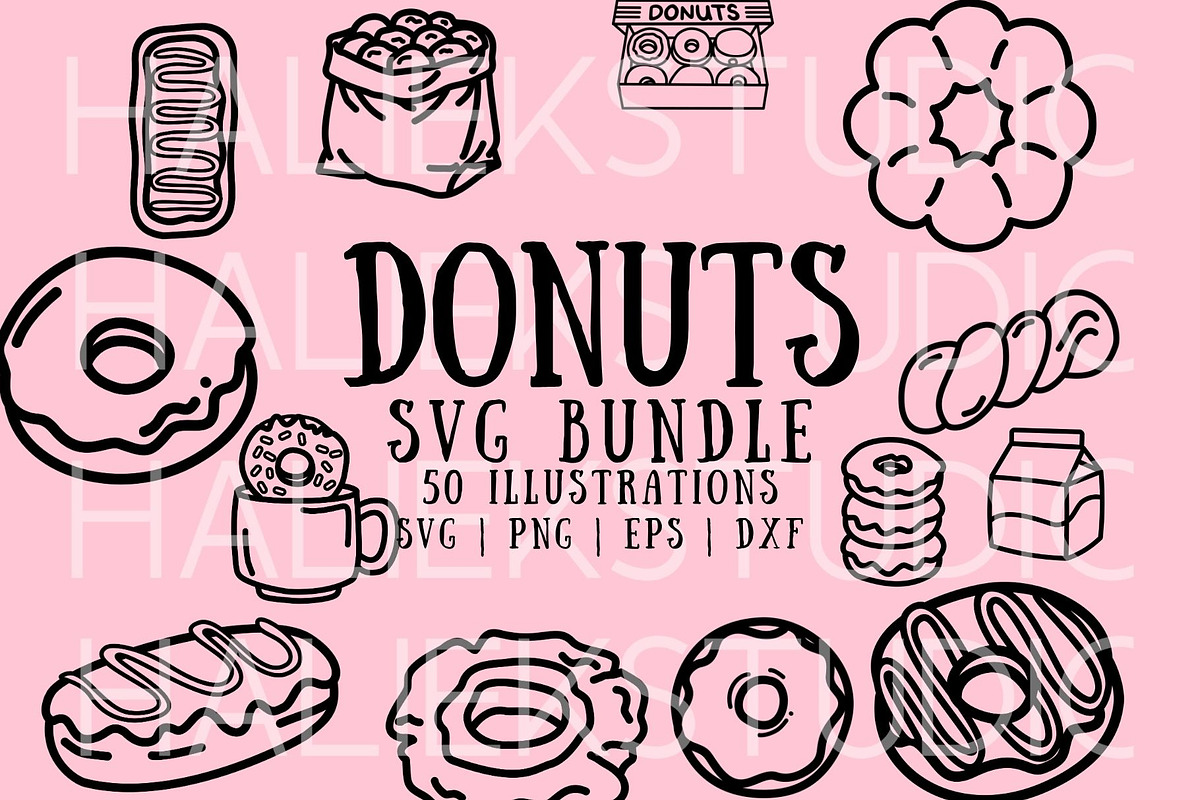 Donuts SVG Illustrations, a Food Illustration by HalieKStudio (Photo 1 of 12)