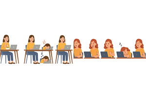 Multitasking office worker faces, a Technology Illustration by ZinetroN