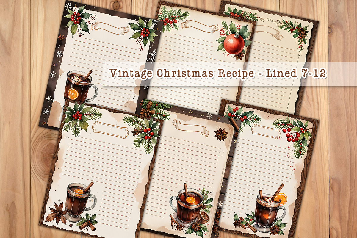 Vintage Christmas Recipe Pages Set, a Stationery Template by V Design Creator (Photo 7 of 9)