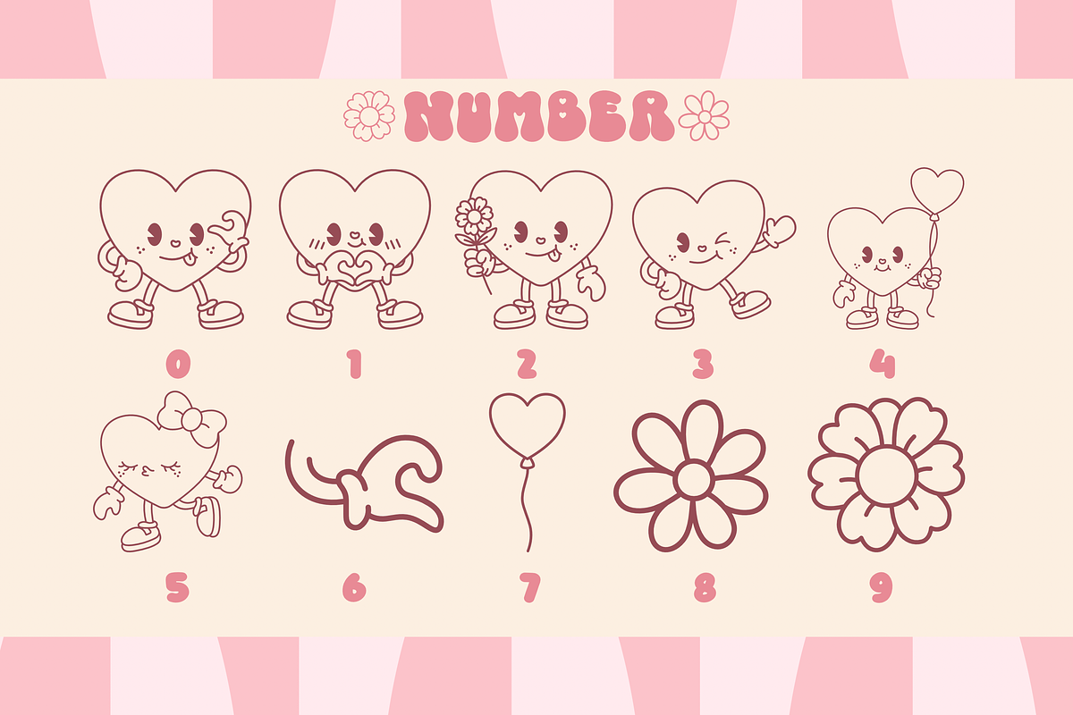 Retro Heart Font + Clipart, a Handwritten Font by Babymimiart (Photo 6 of 7)
