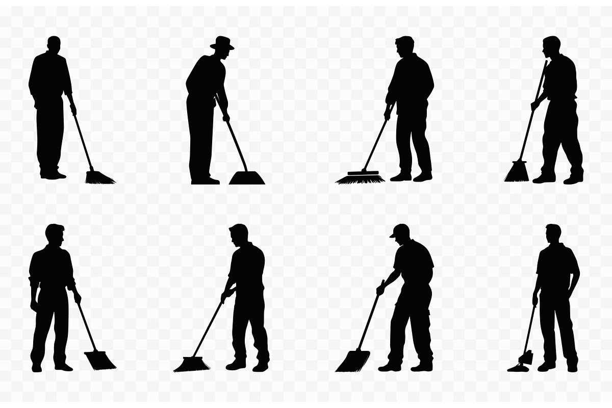 Cleaning Man Silhouette Vector Set, a Work Illustration by Gfx Expert Team (Photo 2 of 3)