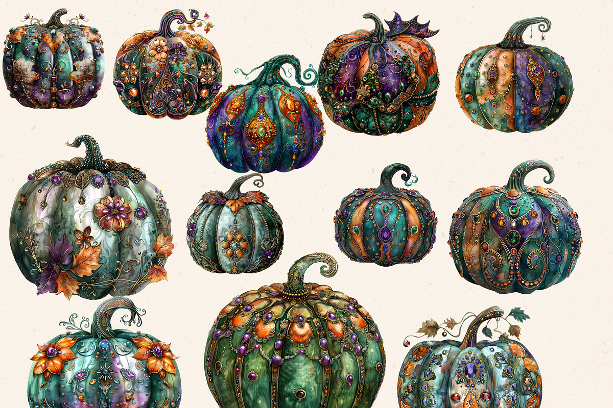 SPOOKY GEM PUMPKINS CLIPART PACK, a Seasonal Illustration by Daring Digies (Photo 2 of 8)