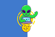 Cute Alien Playing Laptop Cartoon, a Work Illustration by Artstorystudio (Thumbnail 2 of 3)