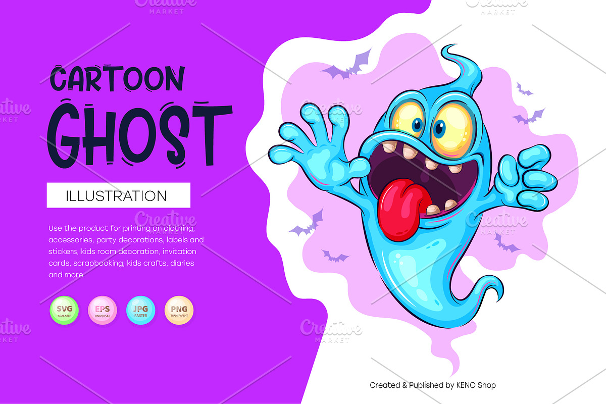 Cute cartoon ghost. Tshirt, PNG., a Person Illustration by KENO Mascots (Photo 1 of 9)