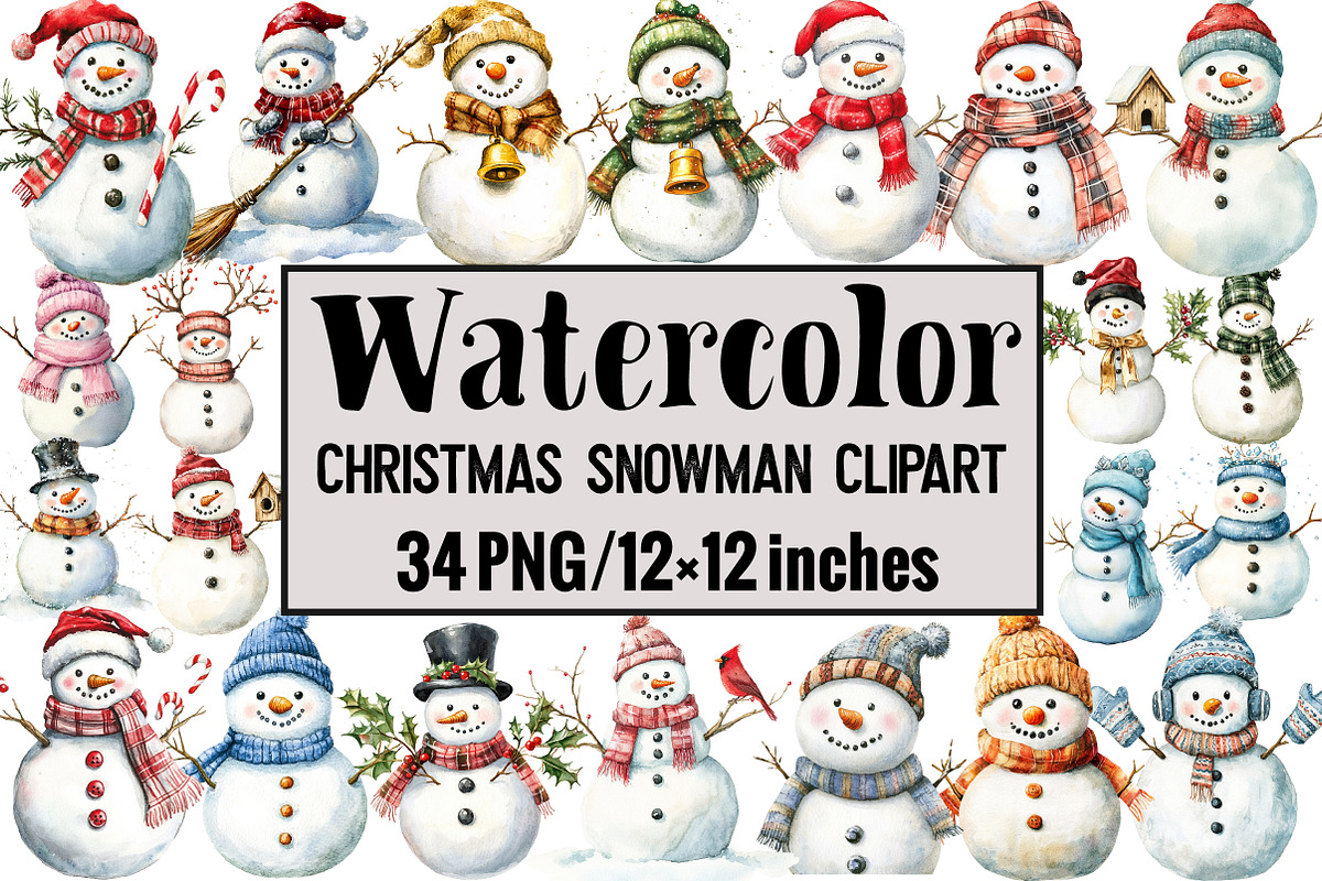 Christmas Snowman Clipart, an Illustration by Design Market (Photo 1 of 4)