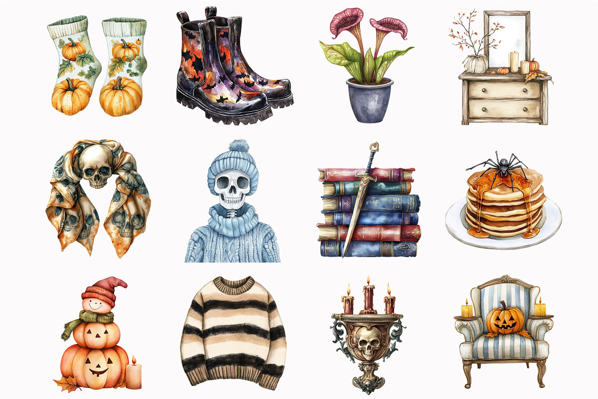 Watercolor Cozy Halloween Clipart, an Illustration by Design Market (Photo 4 of 4)