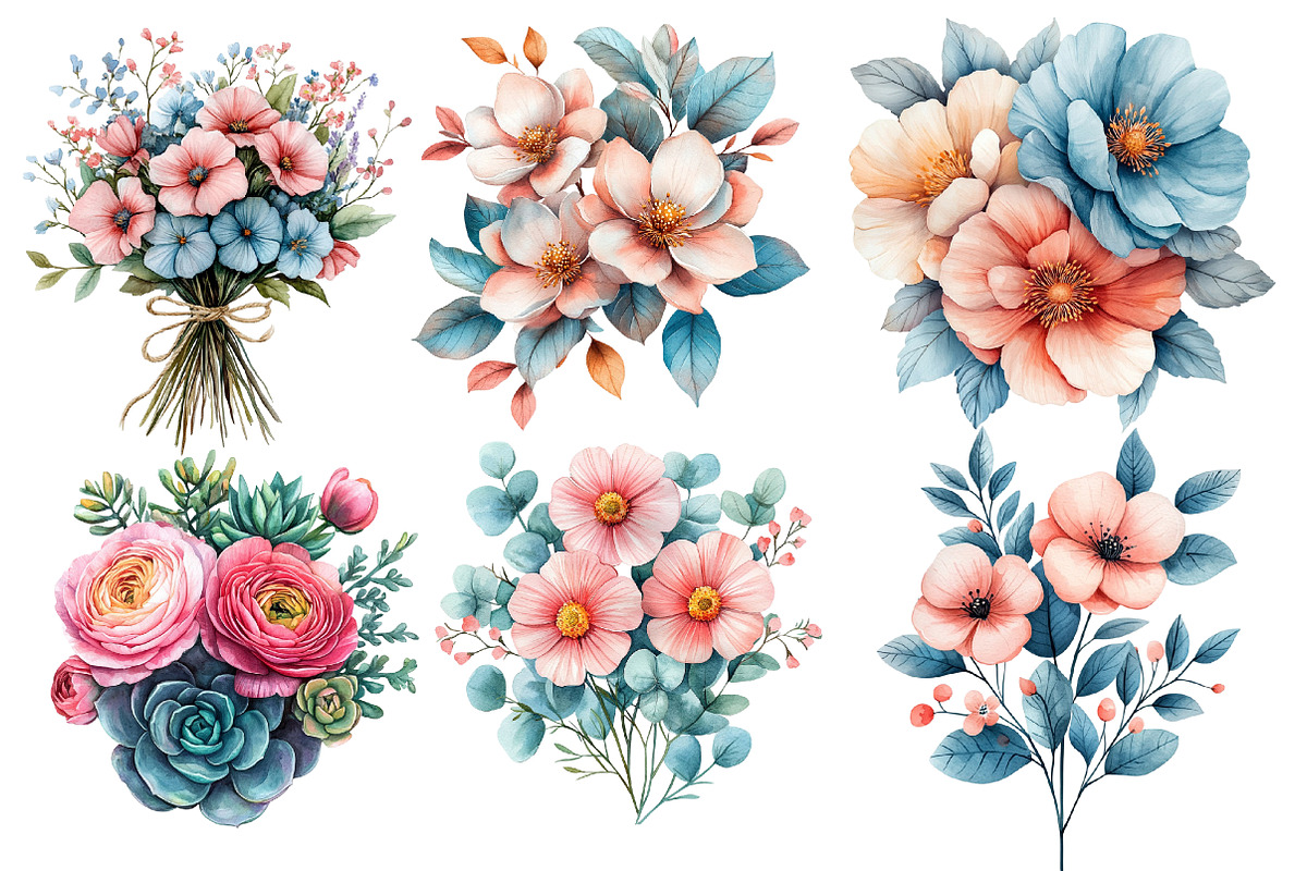 Pink Aqua and  Floral Bouquets, an Illustration by Designworld (Photo 2 of 7)
