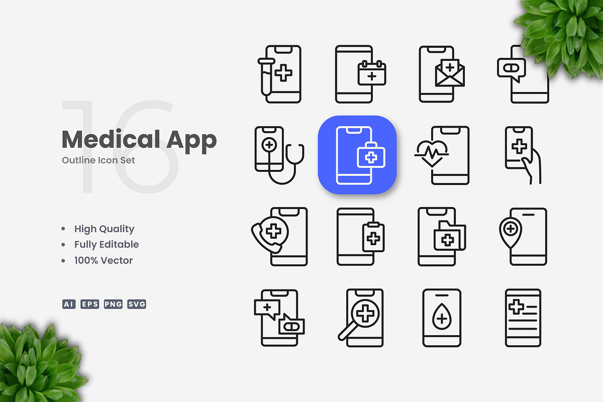 Medical app Outline Icons, an Outline Icon by Upnowgraphic