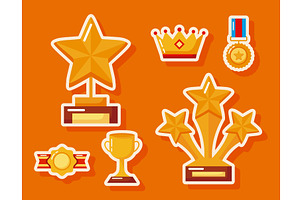 win awards six icons, an Object Illustration by studiogstock