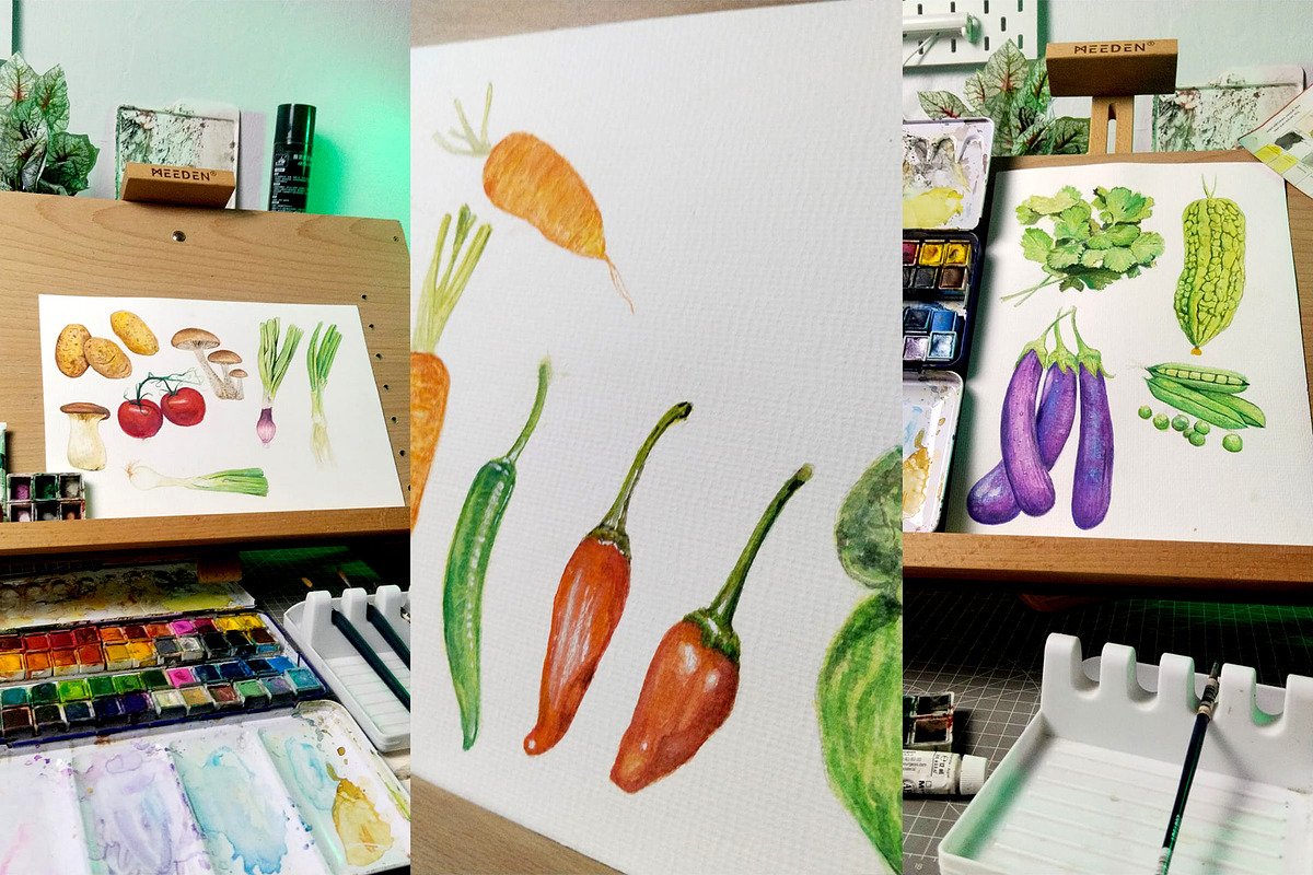 Realistic Vegetables Watercolor, a Food Illustration by tomatstudio (Photo 3 of 3)