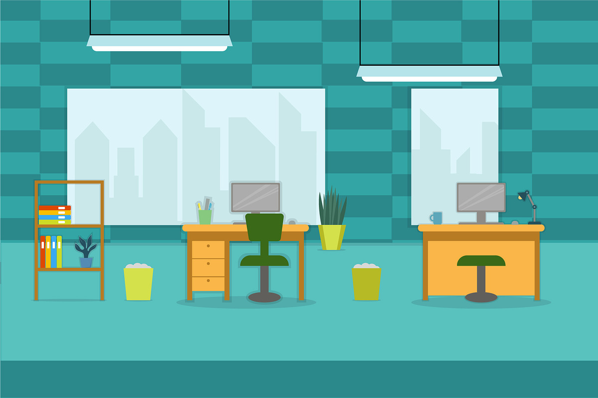 office room interior vector design, a Decorative Illustration by zyxroun shop