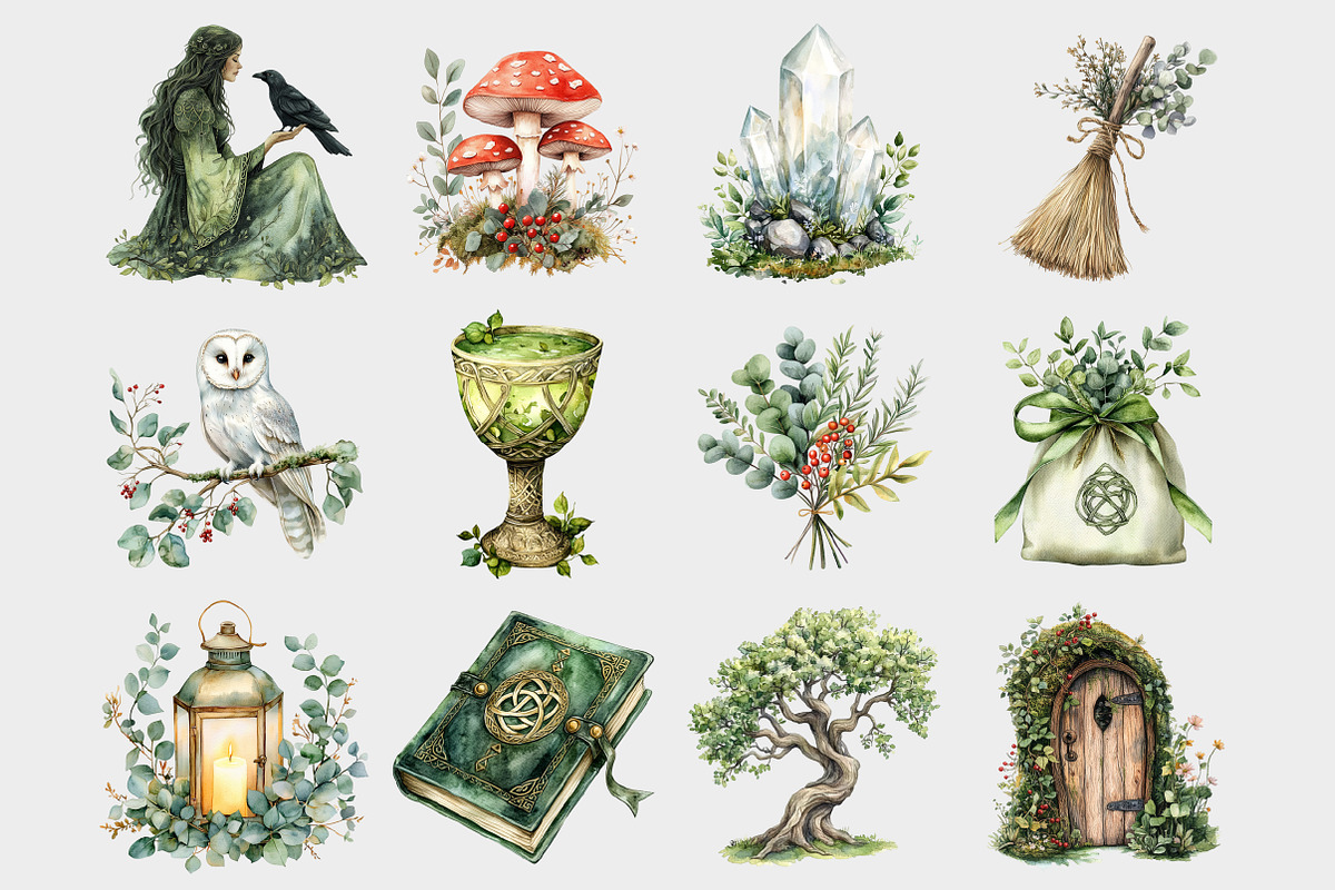 Watercolor Celtic Witch Clipart, a Seasonal Illustration by Design Market (Photo 3 of 5)