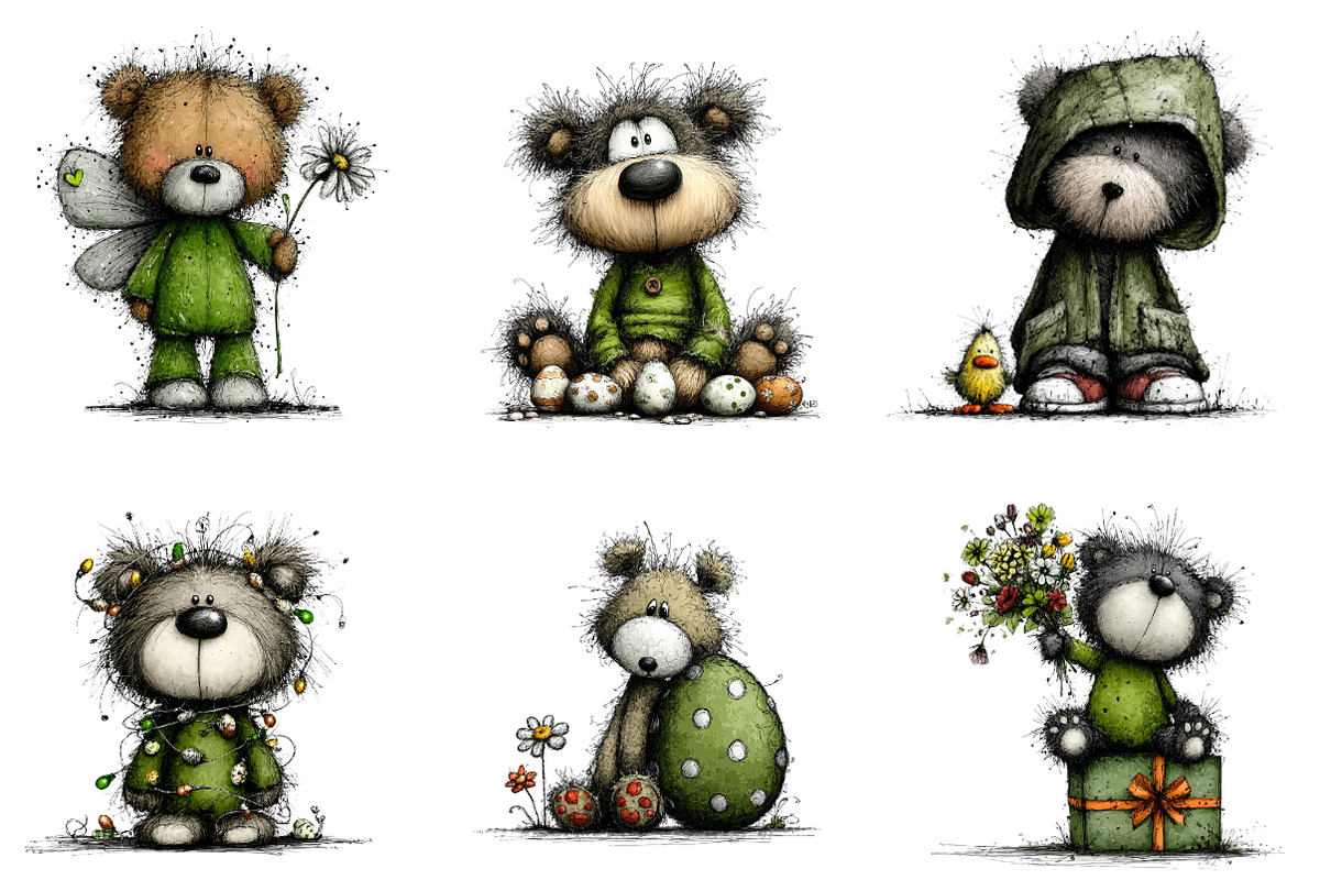 Whimsical Spring Teddy Bear Clipart, an Illustration by CreationArt (Photo 3 of 6)