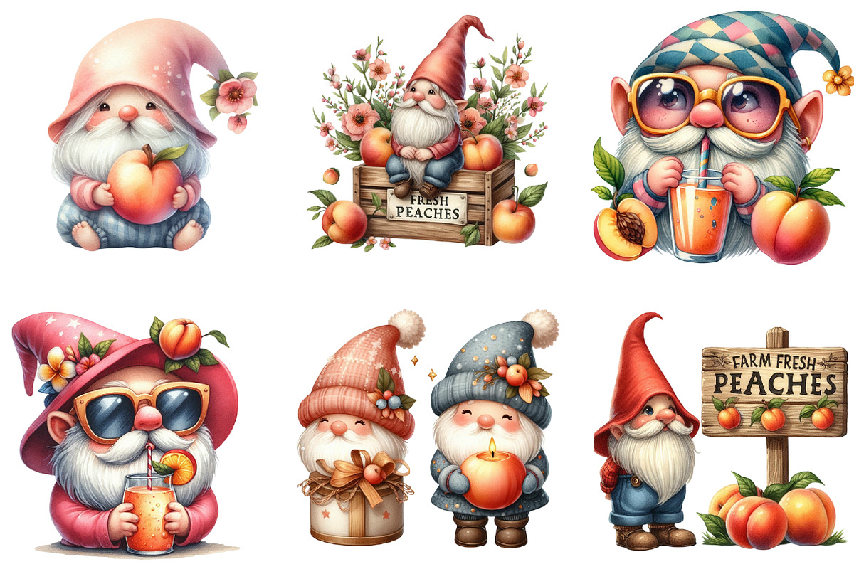 Summer Peach Gnome Clipart Bundle, a Seasonal Illustration by DreamArtGraphic (Photo 3 of 4)