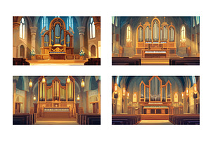 Cartoon cathedral organ. Chapel old, an Illustration by Stock-Smart-Start