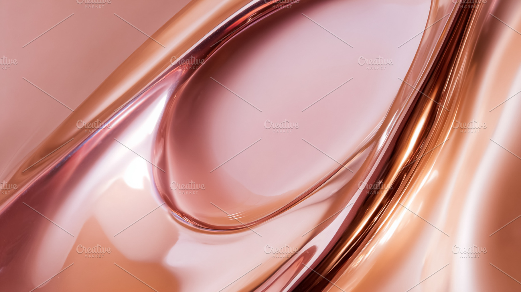 Rose gold liquid metal flowing with reflections and smooth waves, a Photo by Studio ANNA