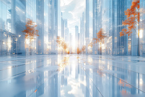 Modern urban landscape with reflecti, a Photo by Tanuart
