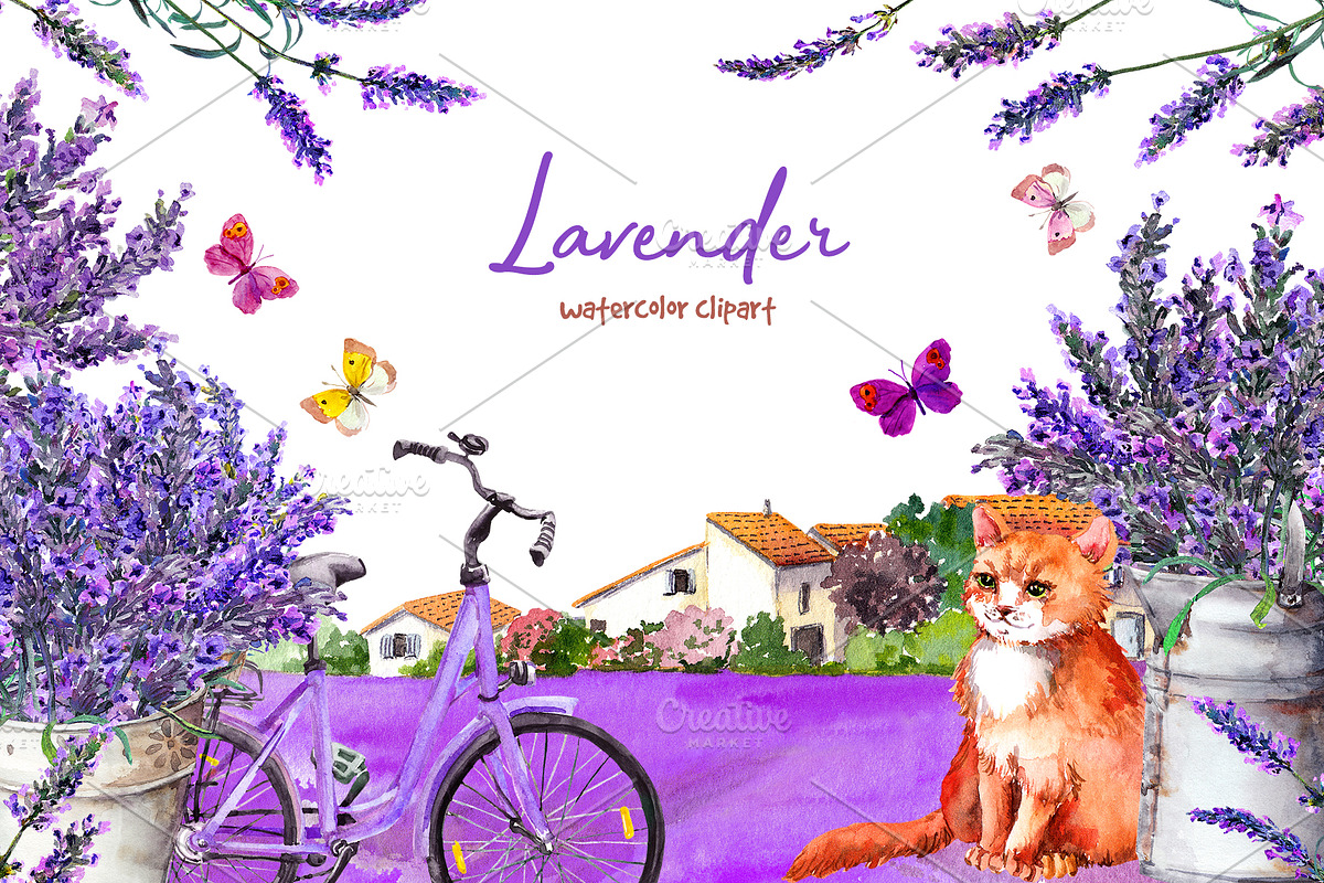 Lavender watercolor clipart, an Animal Illustration by Where summer is (Photo 1 of 7)