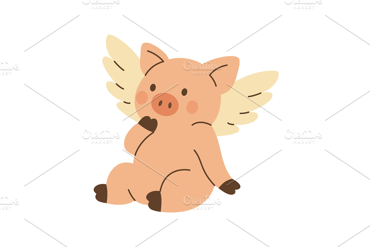 Funny cartoon piglet with wings, an Animal Illustration by GraphiShop