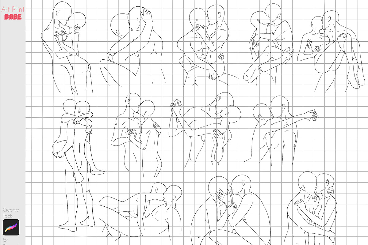 Procreate Couple Body Poses Anime, a Brush Add-On by ArtPrintBabe (Photo 7 of 12)