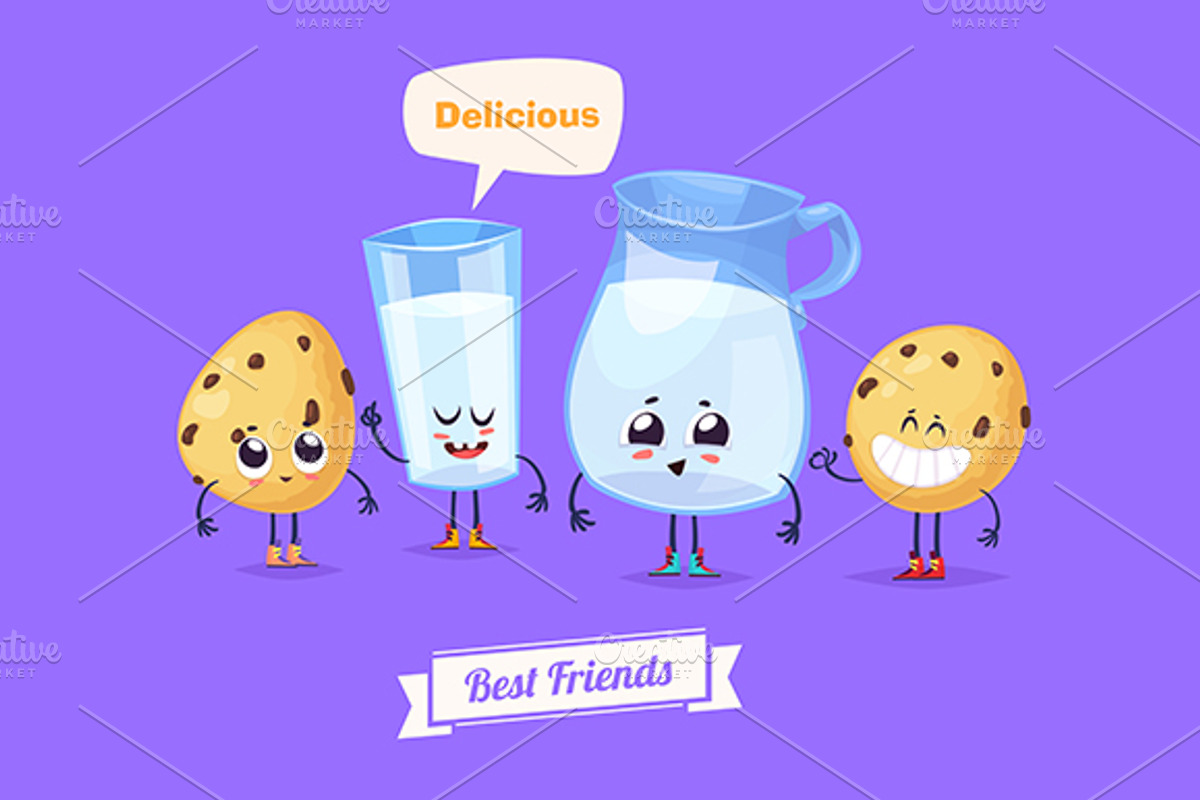 Best friends. Milk and cookies, a Food Illustration by Krolone