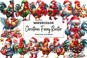 Christmas Funny Rooster Clipart, an Illustration by DreamArtGraphic