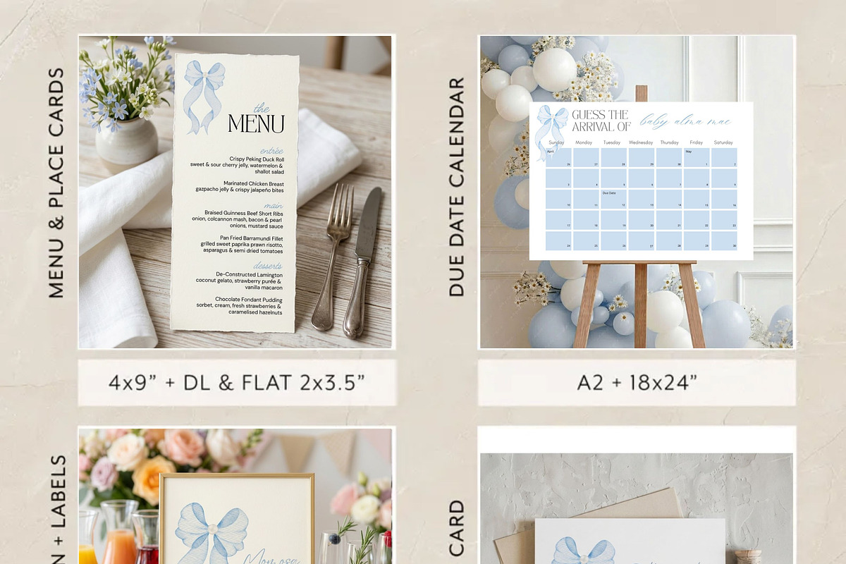 Pearl Blue Bow Baby Shower Bundle, an Invitation Template by Stellalunarts (Photo 4 of 6)