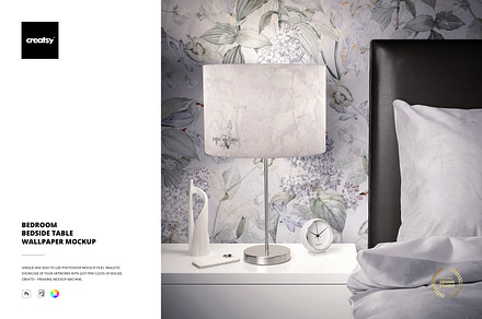 Bedroom Table Lamp Wallpaper Mockup, a Household Mockup by Creatsy