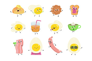 Breakfast with eggs characters, a Food Illustration by Valerie Bodnar