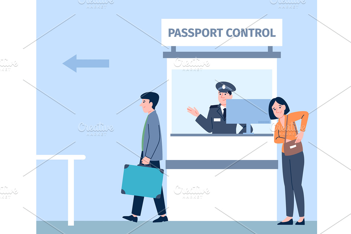Border control in airport or port, a Transportation Illustration by LadadikArt