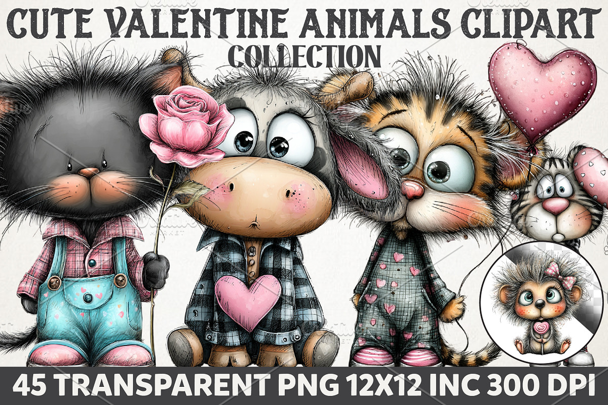 Cute Valentine Animals Clipart Bundl, an Animal Illustration by RobertsArt (Photo 1 of 7)