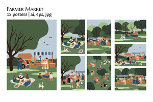 Summer Farmer Market Park poster set, a Person Illustration by LyubovZaytseva