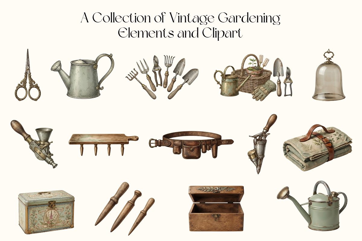Vintage Gardening Elements Clipart, a Decorative Illustration by youtoview (Photo 5 of 13)