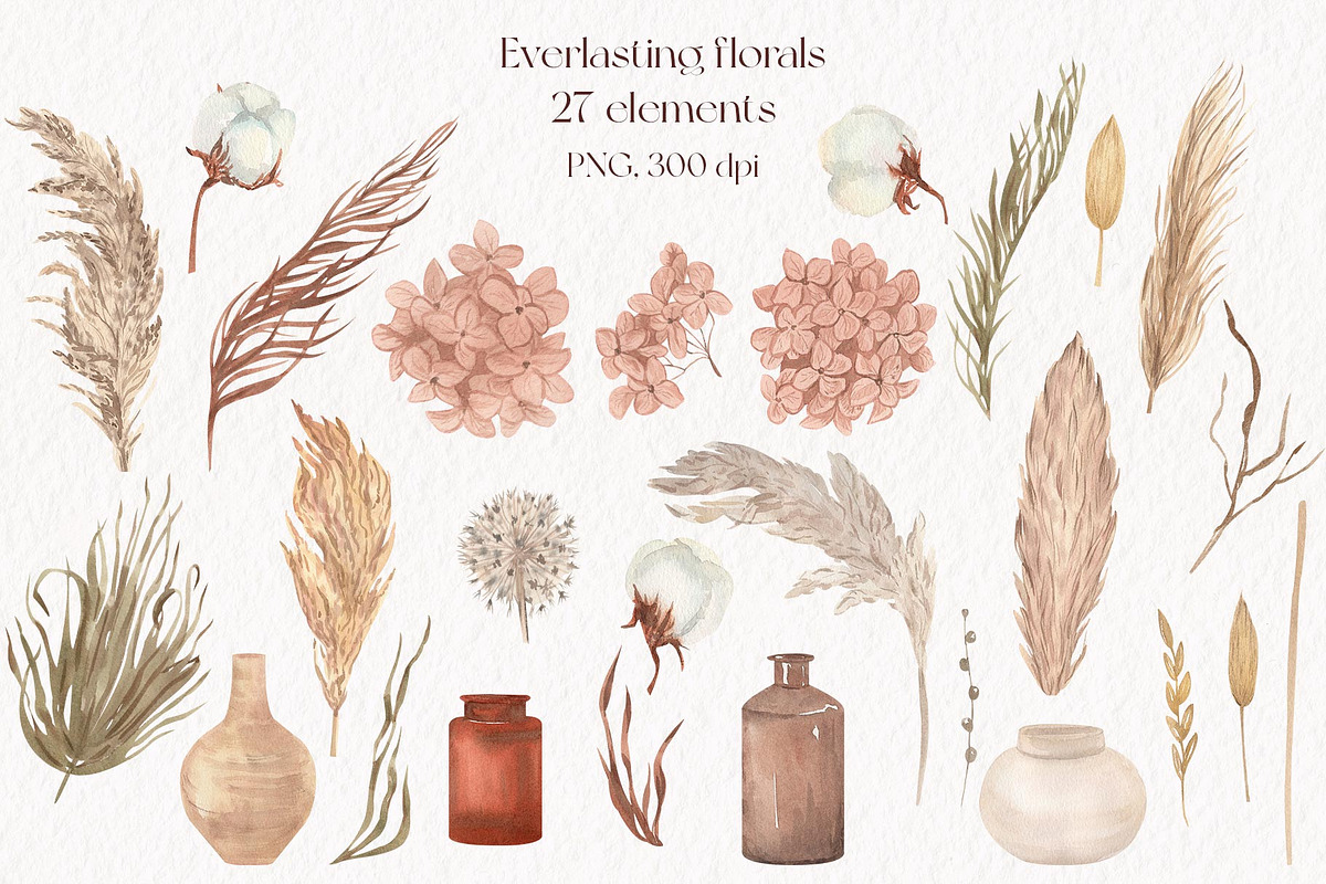 Everlasting Florals Boho Watercolor, an Illustration by Catch the Dream Art (Photo 2 of 12)