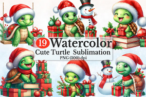 Christmas Red & Green Turtle Clipart, a Seasonal Illustration by Rose Art