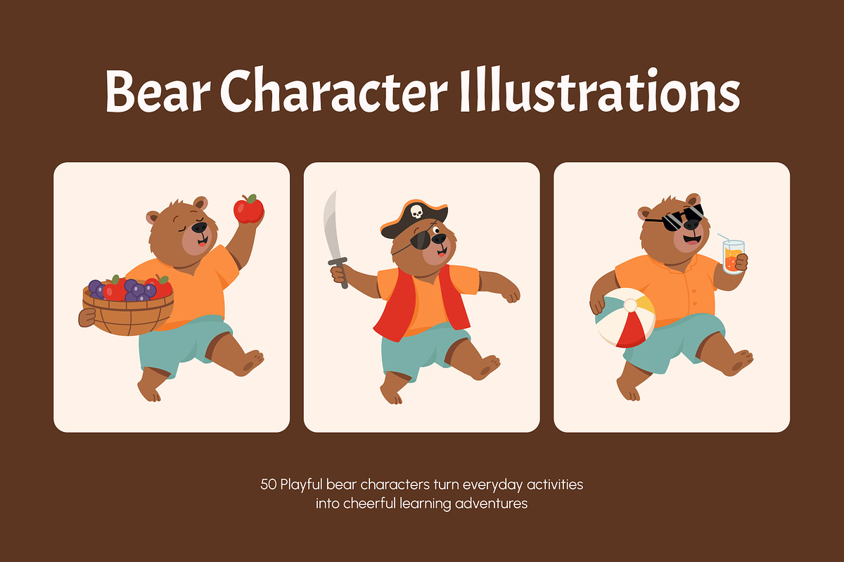 Flat Bear Characters Illustrations, an Animal Illustration by Brickclay (Photo 1 of 10)