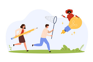 Chasing Robot Stealing Creative, a Technology Illustration by Flashvector