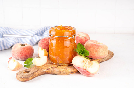 Flat chinese donuts fig peaches jam, homemade confiture