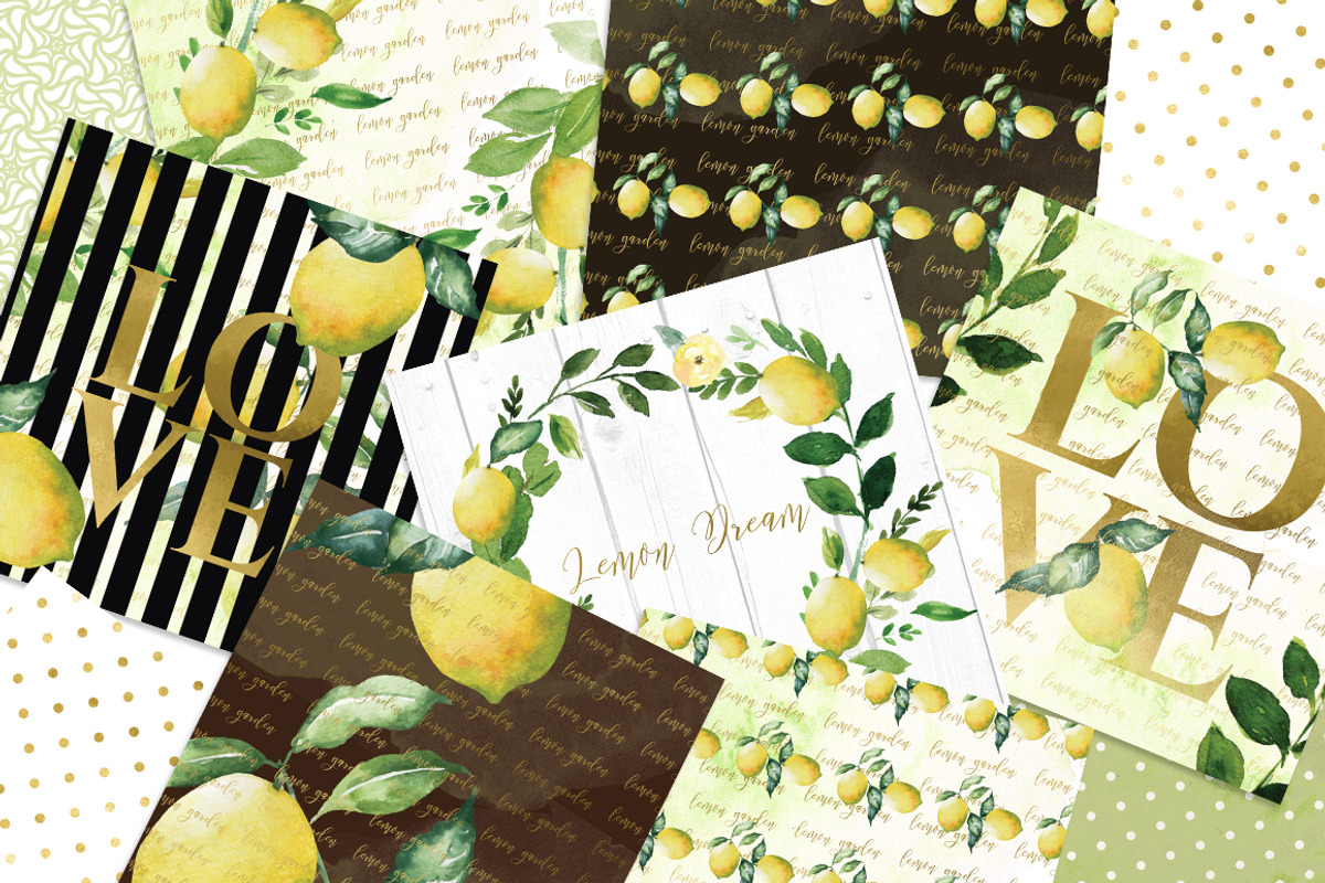 LEMON DIGITAL PAPER PACK, a Pattern Graphic by rusticmelody (Photo 2 of 2)