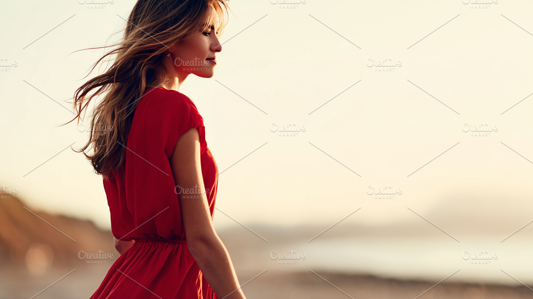 Woman in a red dress walking along, a Person Photo by MistyDay