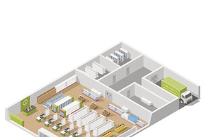 Grocery market with storage area