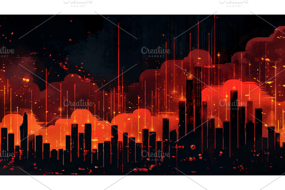 Abstract fiery city skyline stock, a Finance Illustration by AlexArt