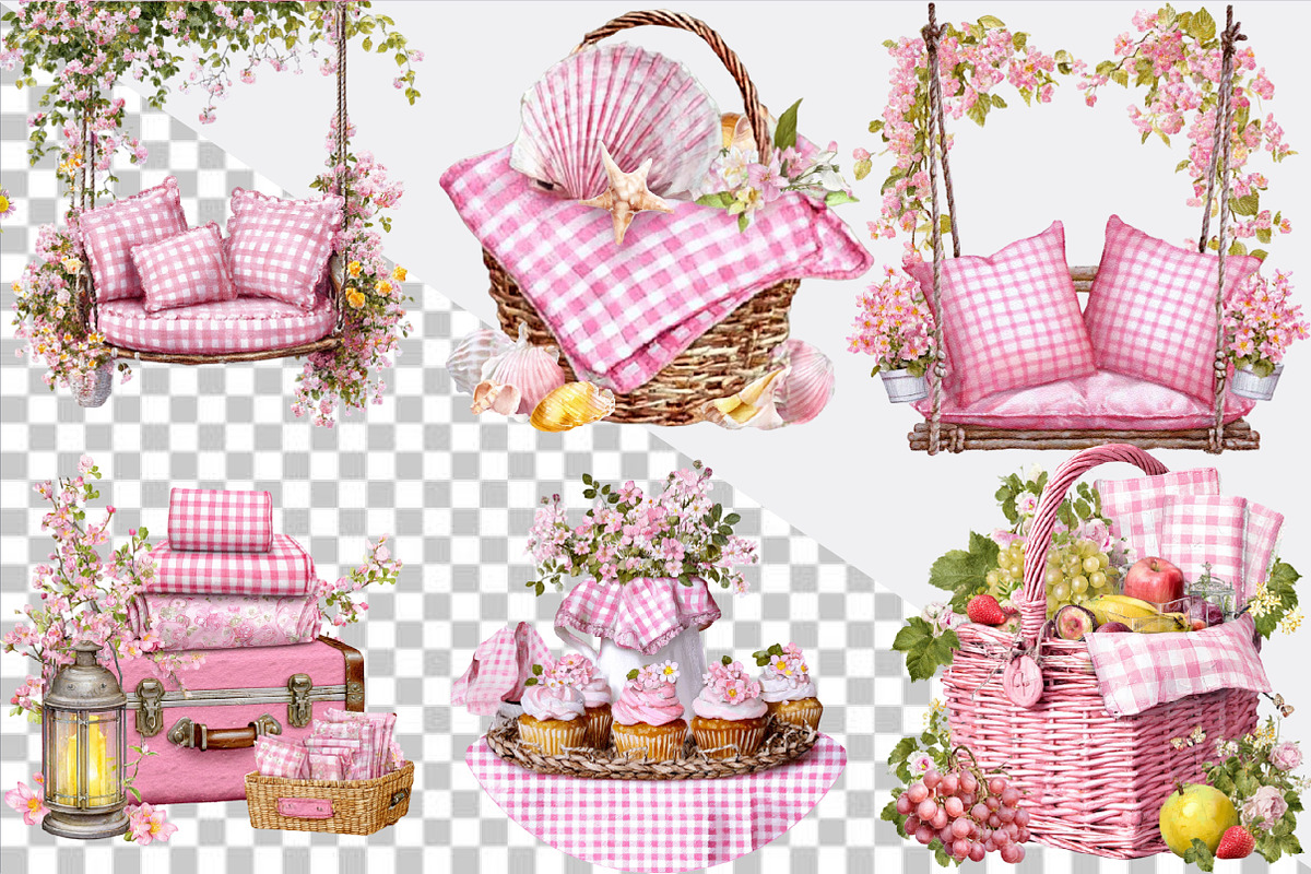 Bohemian Pink Gingham Summer Clipart, an Illustration by SVGArt (Photo 7 of 9)