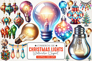 Retro Christmas Lights Watercolor, an Illustration by RobertsArt (Thumbnail 1 of 7)