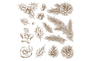 Monochrome set of pine branches, an Object Illustration by Sabelskaya