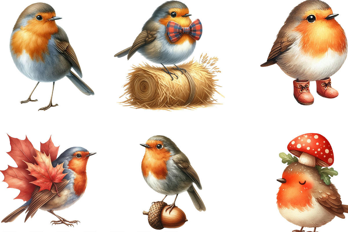Autumn Robin Bird Clipart, an Illustration by Designking (Photo 3 of 4)