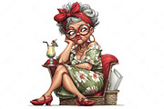 Funny Senior Lady Drinking Cocktail, an Illustration by Craft Nest (Thumbnail 4 of 9)